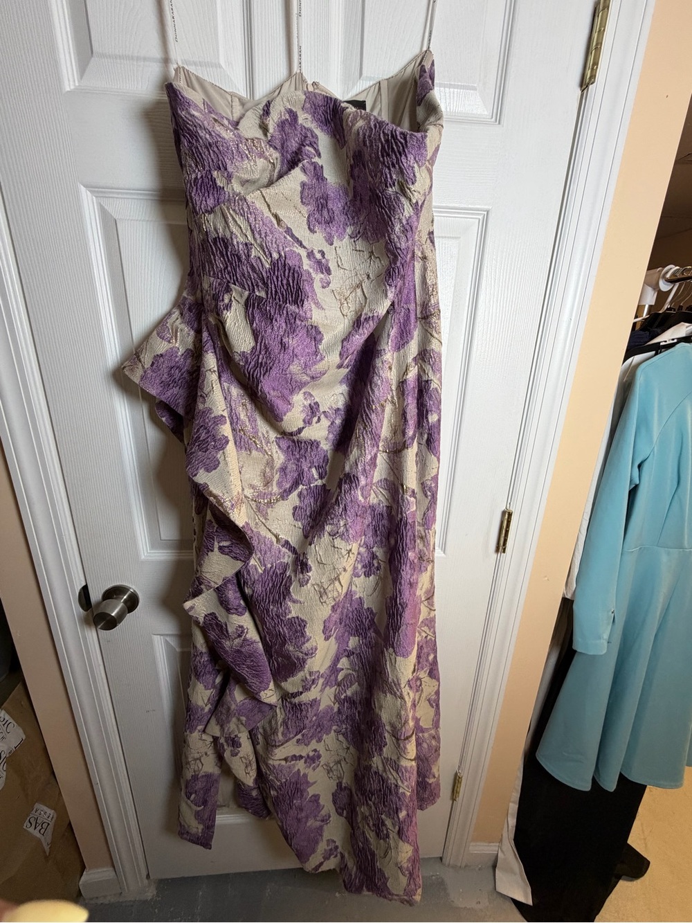 Donna Karan New York Floral Brocade Strapless Ruffle Gown Purple  Size 14 NWT - Picture 11 of 13